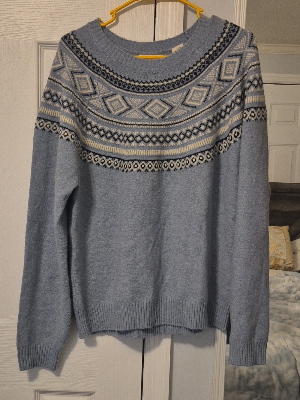 Weatherproof Light Blue Fair Isle Crewneck Sweater